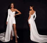 Special luxury Mermaid Short wedding dress Sexy V-neck backless single sleeved beach romantic wedding bridal party dress 14W